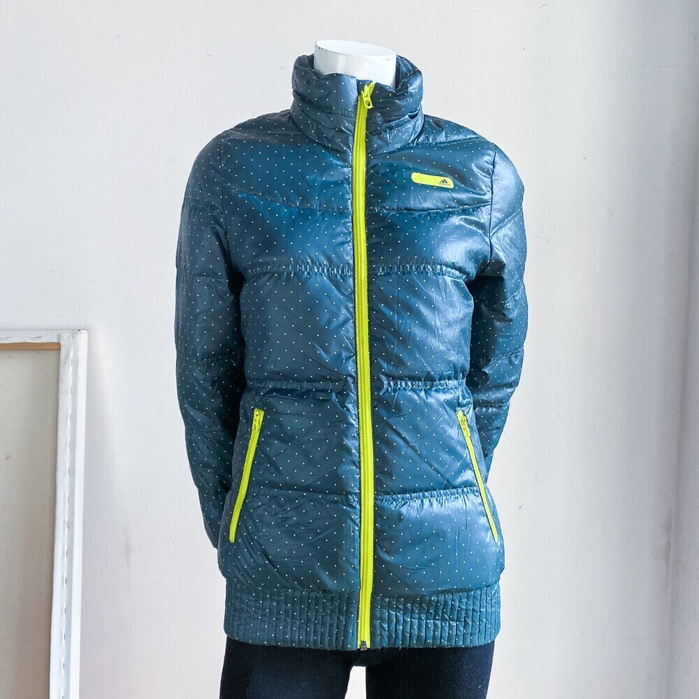 Adidas Polka Dot Neon Accent Dark Green Down filled Puffer JAcket S